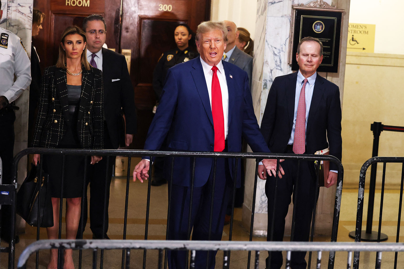 Former US President Donald Trump speaks to the press as he arrives at the New York State Supreme Court during the civil fraud trial against the Trump Organization, in New York City on January 11, 2024. (CHARLY TRIBALLEAU/AFP via Getty Images)