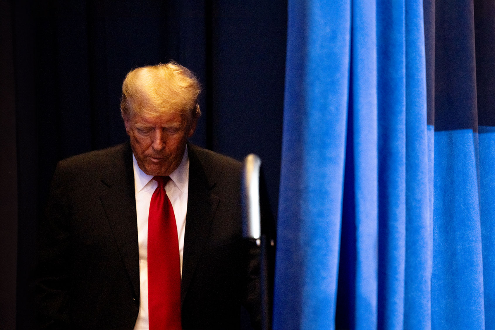 Republican presidential candidate, former U.S. President Donald Trump takes the stage during a campaign rally at the Atkinson Country Club on January 16, 2024 in Atkinson, New Hampshire. (Brandon Bell/Getty Images)