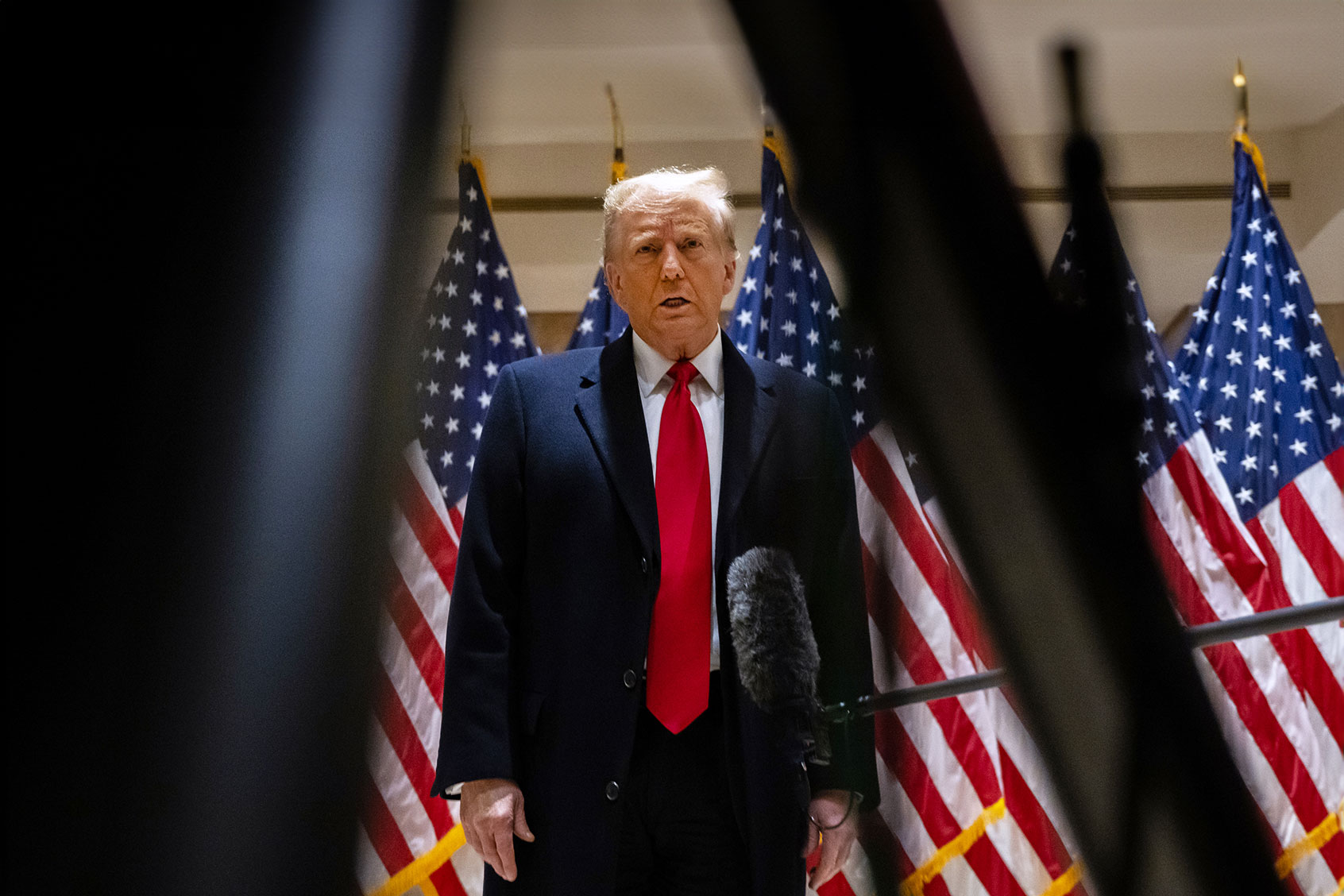 Former President Donald Trump speaks at a press conference at 40 Wall Street on January 17, 2024 in New York City. (Alexi J. Rosenfeld/Getty Images)