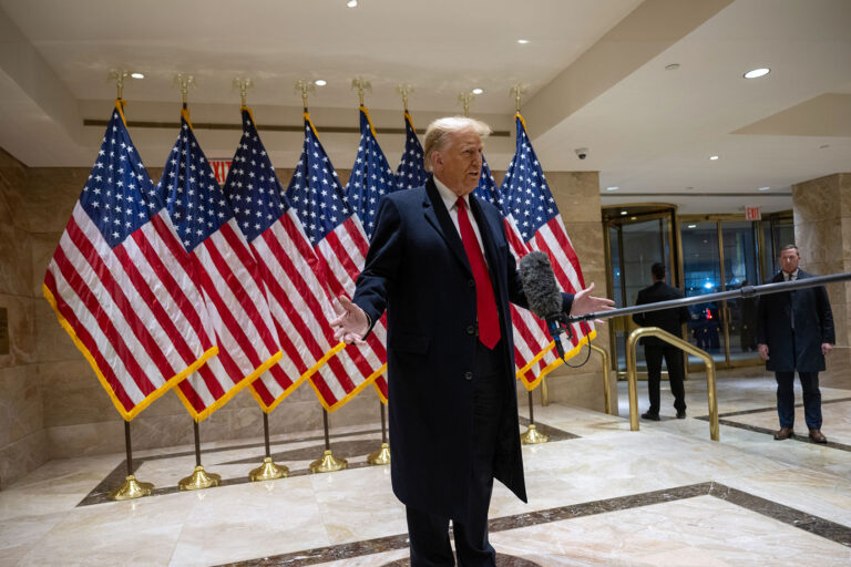 Former President Donald Trump speaks at a press conference at 40 Wall Street on January 17, 2024 in New York City. Trump held a press conference after leaving the second day of his defamation trial involving E. Jean Carroll. (Alexi J. Rosenfeld/Getty Images)