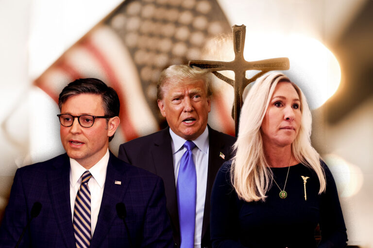 Donald Trump, Mike Johnson and Marjorie Taylor Greene (Photo illustration by Salon/Getty Images)