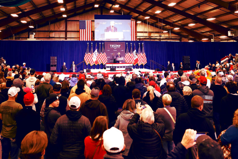 Republican presidential candidate, former U.S. President Donald Trump speaks at a campaign rally on January 05, 2024 in Mason City, Iowa. (Anna Moneymaker/Getty Images)