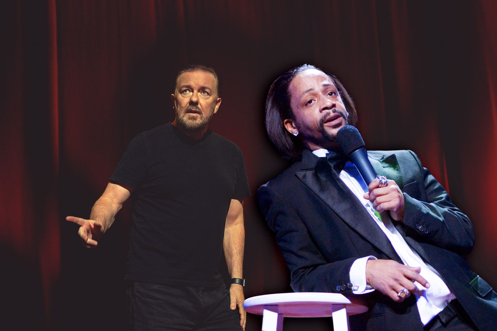 Ricky Gervais and Katt Williams (Photo illustration by Salon/Getty Images/Netflix/Matt Crockett)