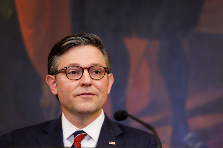 U.S. Speaker of the House Mike Johnson (R-LA) gives remarks ahead of a Capitol Menorah lighting ceremony at the U.S. Capitol Building on December 12, 2023 in Washington, DC. (Anna Moneymaker/Getty Images)