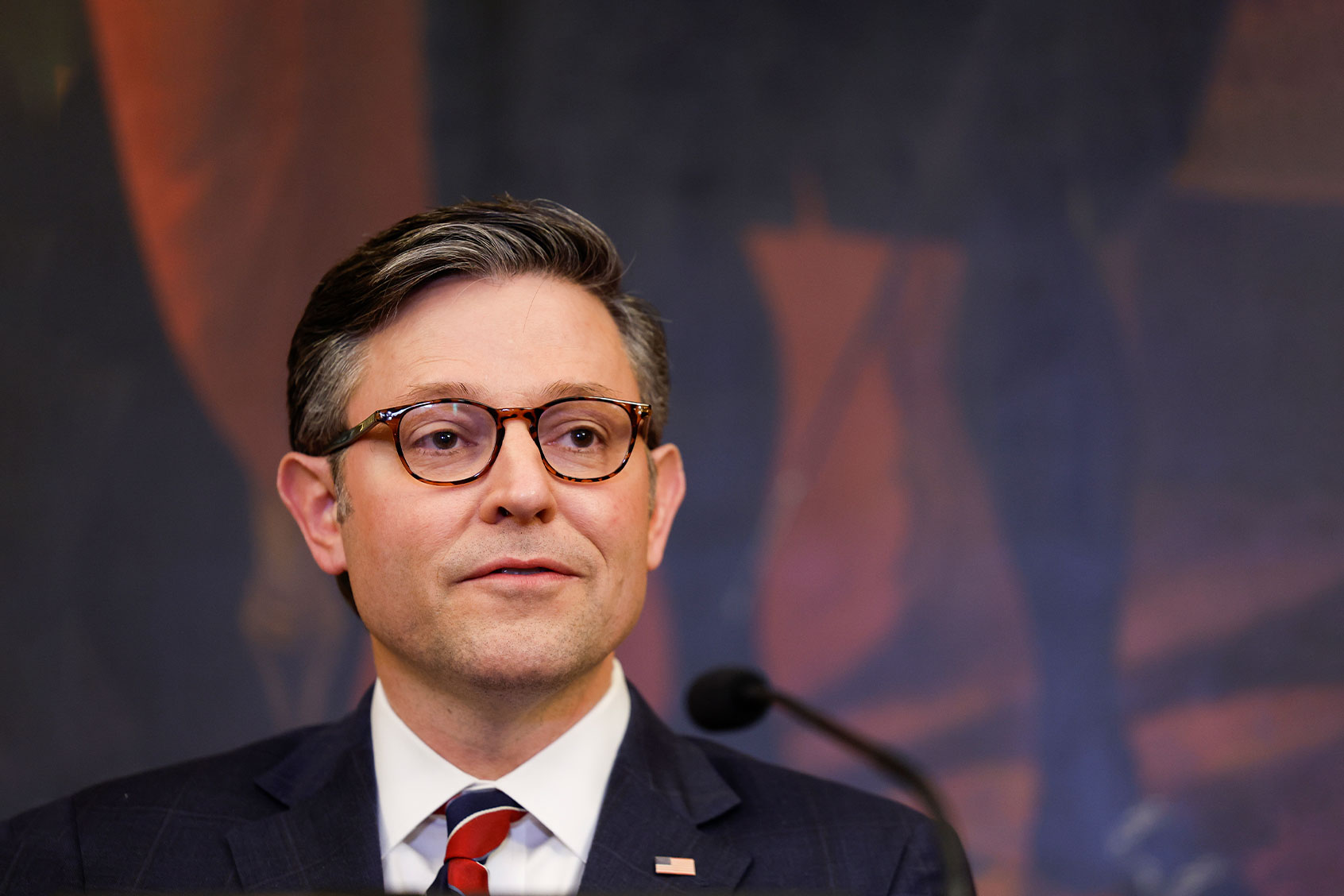 U.S. Speaker of the House Mike Johnson (R-LA) gives remarks ahead of a Capitol Menorah lighting ceremony at the U.S. Capitol Building on December 12, 2023 in Washington, DC. (Anna Moneymaker/Getty Images)