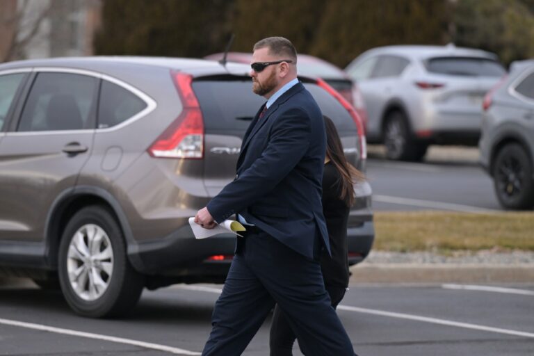 Former Aurora police officer Randy Roedema leaves Adams County Justice Center in Brighton, Colorado on Friday, January 5, 2024. (Hyoung Chang/The Denver Post/Getty Images)