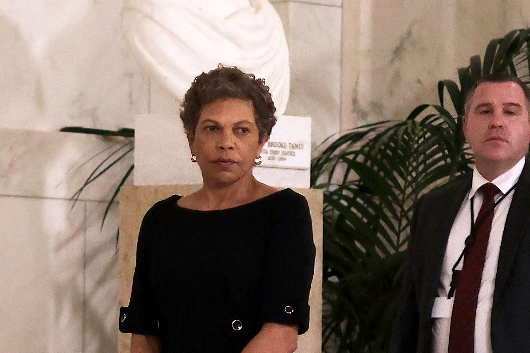 U.S. District Judge Tanya Chutkan (L), pays respect to the late retired Supreme Court Justice Sandra Day O'Connor as she lies in repose at the U.S. Supreme Court on December 18, 2023 in Washington, DC. (Alex Wong/Getty Images)