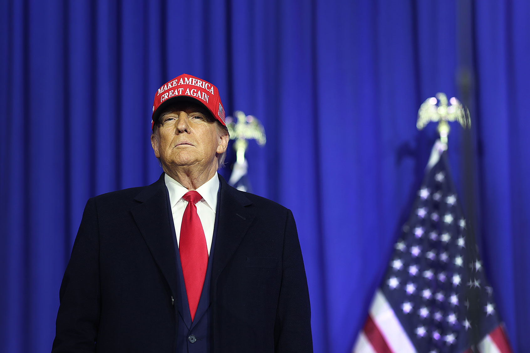 Republican presidential candidate former President Donald Trump speaks to supporters during a rally on February 17, 2024 in Waterford, Michigan. (Scott Olson/Getty Images)