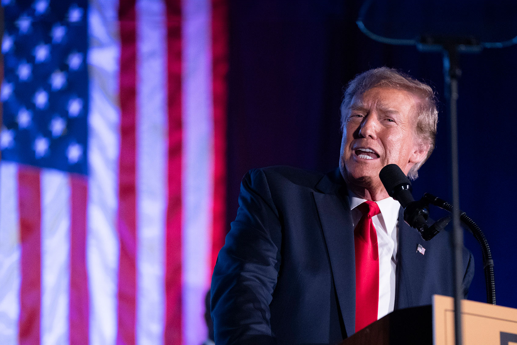 Former U.S. President Donald Trump speaks during the Black Conservative Federation Gala on February 23, 2024 in Columbia, South Carolina. (Sean Rayford/Getty Images)