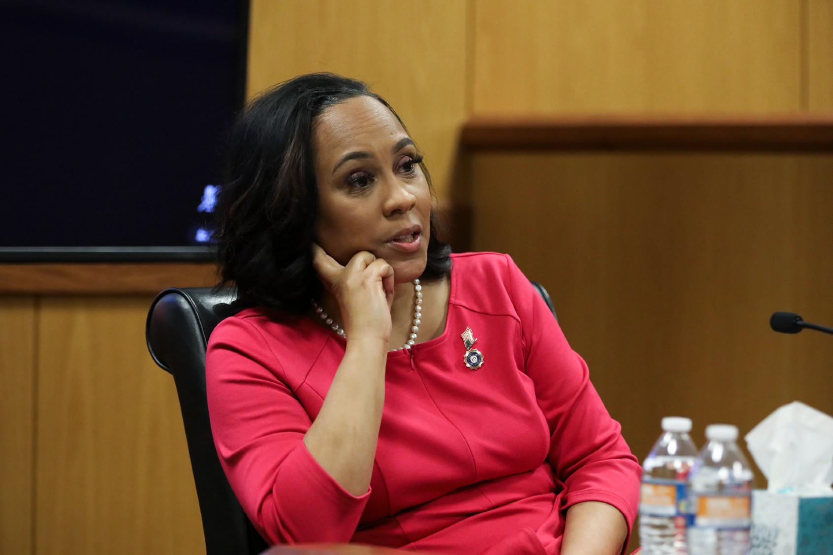 Fulton County District Attorney Fani Willis testifies during a hearing in the case of the State of Georgia v. Donald John Trump at the Fulton County Courthouse on February 15, 2024 in Atlanta, Georgia. (Alyssa Pointer-Pool/Getty Images)