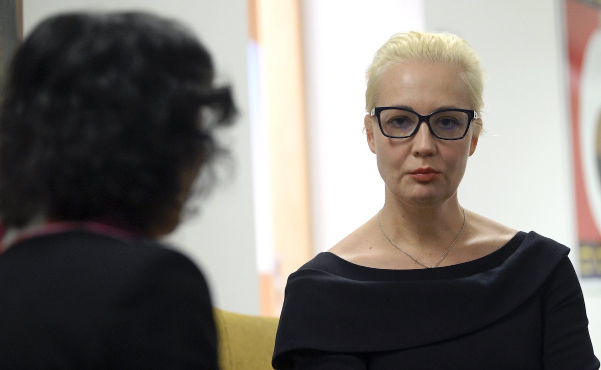 Council of European Foreign Ministers with Hadja Lahbib (MR), Minister of Foreign Affairs and European Affairs and Yulia Navalnaya, the widow of late Russian opposition figure Alexei Navalny on February 19, 2024 in Brussels, Belgium, 19/02/2024 (Didier Lebrun / Photonews via Getty Images)