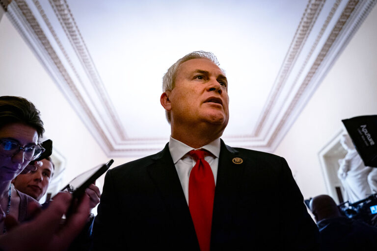 Rep. James Comer (R-KY) speaks with reporters outside the House Chamber at the U.S. Capitol on January 18, 2024 in Washington, DC. (Kent Nishimura/Getty Images)