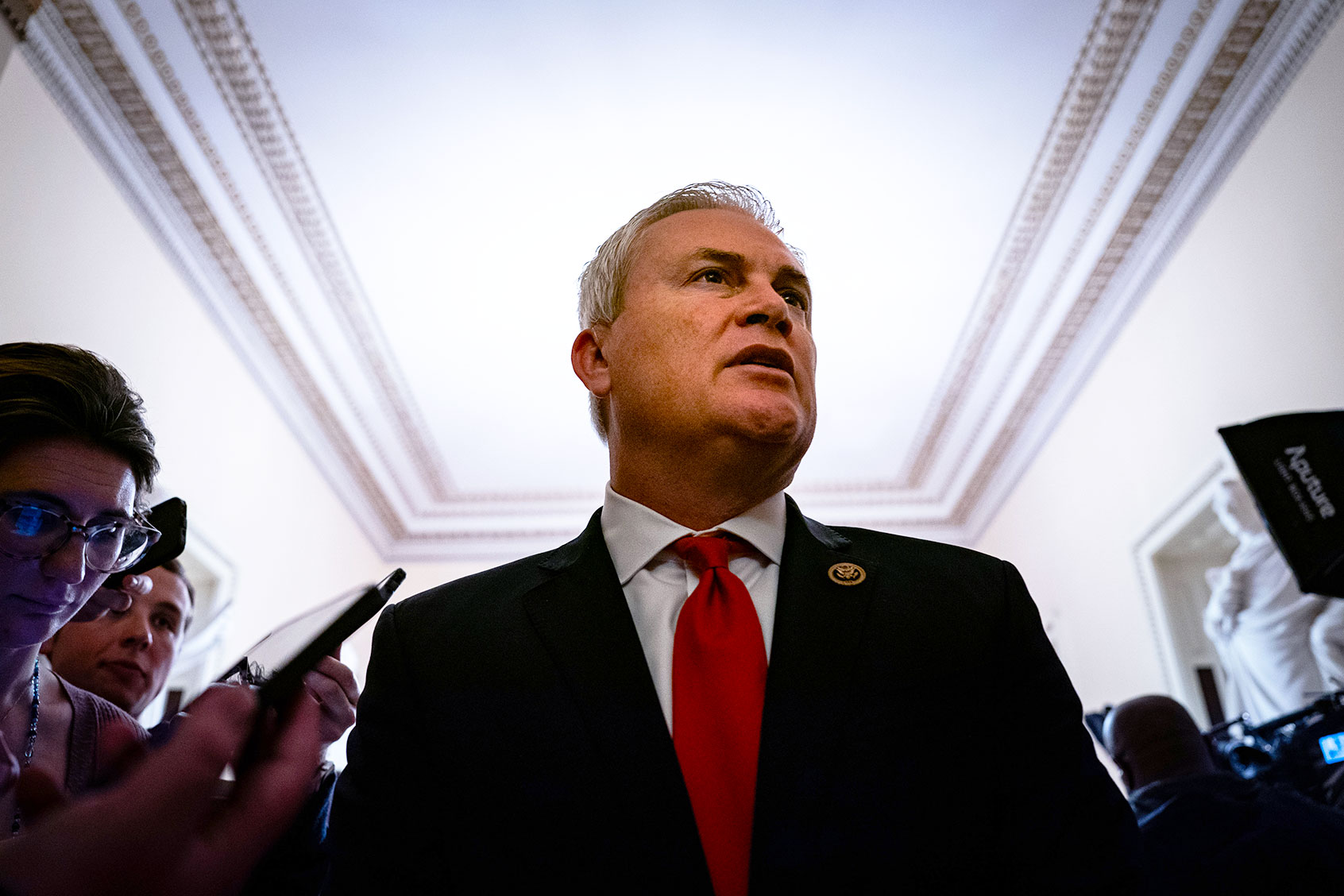 Rep. James Comer (R-KY) speaks with reporters outside the House Chamber at the U.S. Capitol on January 18, 2024 in Washington, DC. (Kent Nishimura/Getty Images)