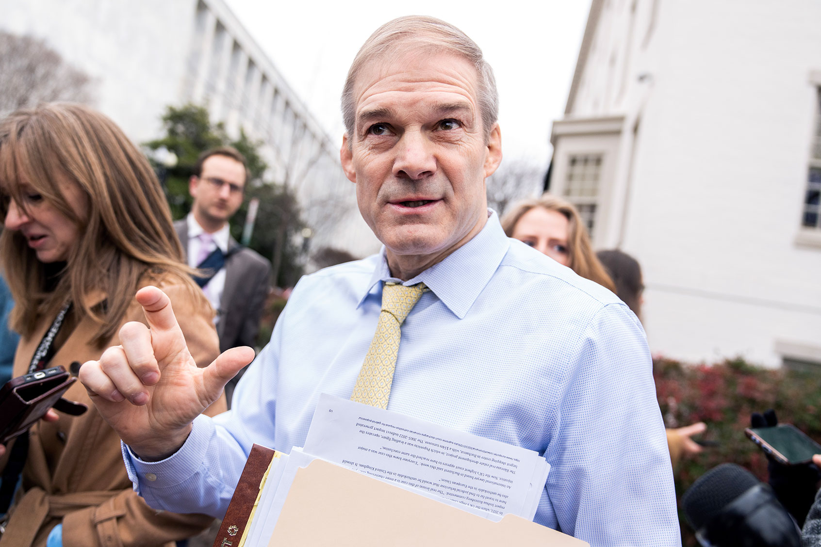 Rep. Jim Jordan, R-Ohio, leaves a meeting of the House Republican Conference at the Capitol Hill Club on Tuesday, January 30, 2024. (Tom Williams/CQ-Roll Call, Inc via Getty Images)
