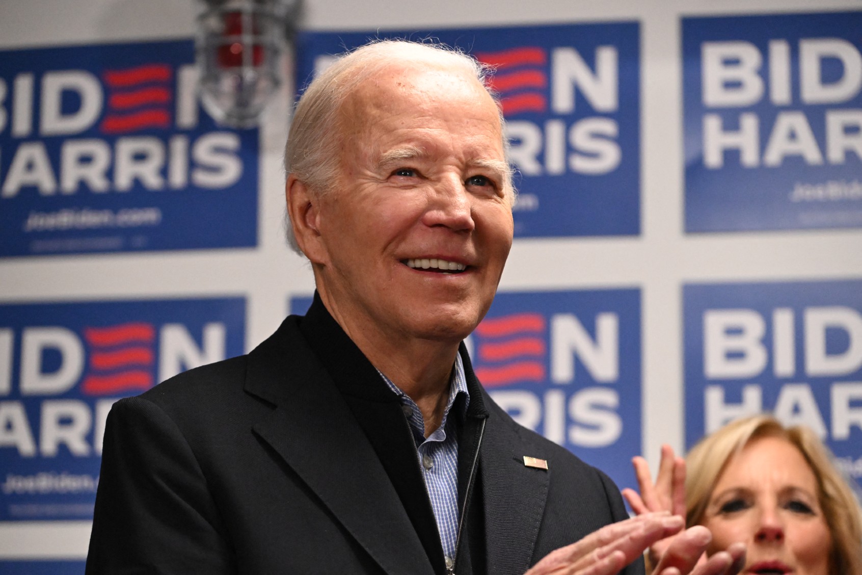 President Joe Biden speaks at the Biden for President 2024 campaign headquarters on February 3, 2024 in Wilmington, Delaware. (ROBERTO SCHMIDT/AFP via Getty Images)
