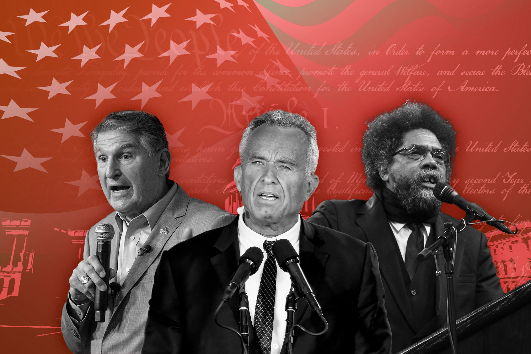 Joe Manchin, Robert F. Kennedy Jr. and Cornel West (Photo illustration by Salon/Getty Images)
