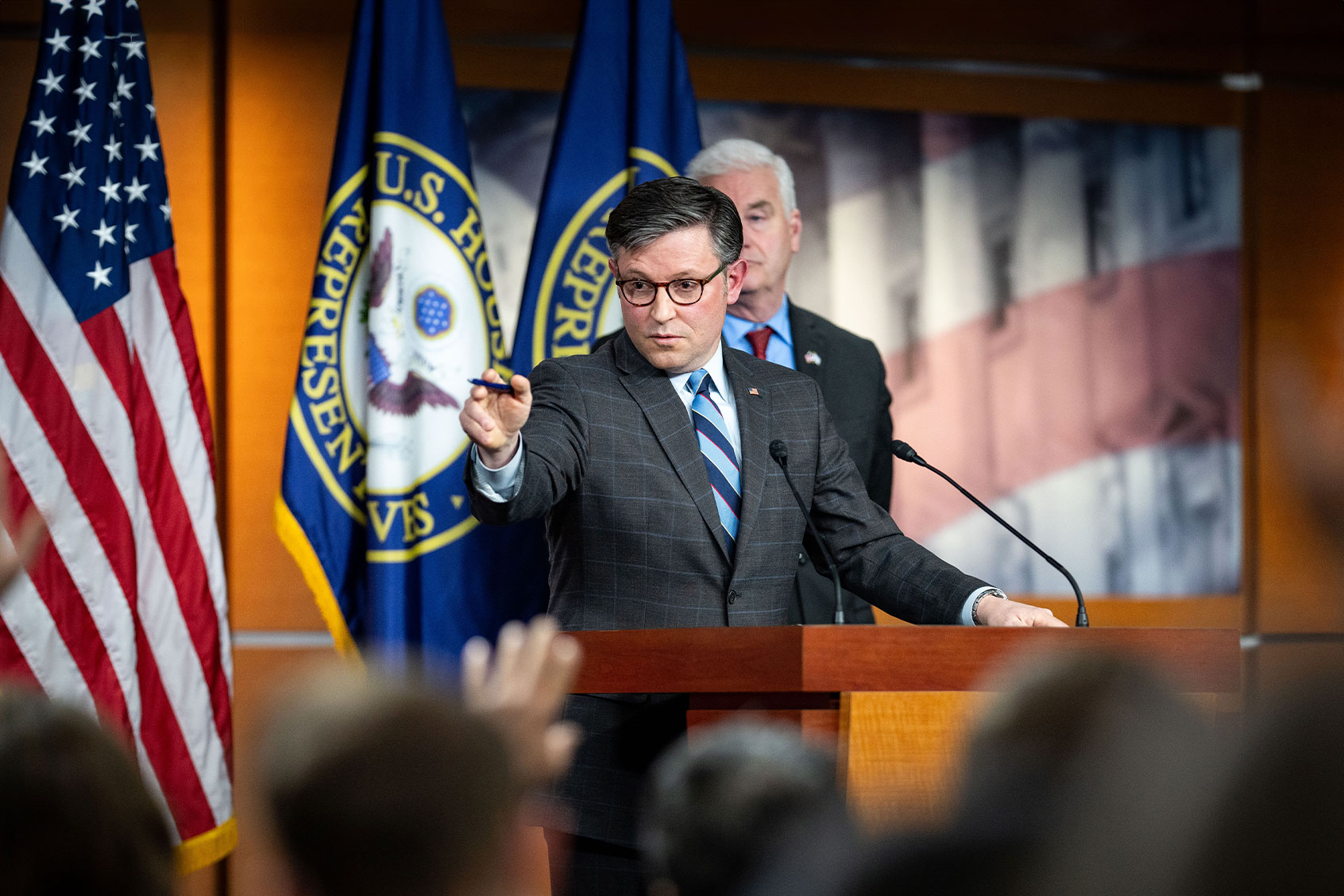 Speaker of the House Mike Johnson (R-LA) speaks during a news conference on Capitol Hill, February 06, 2024 in Washington, DC. (Kent Nishimura for The Washington Post via Getty Images)