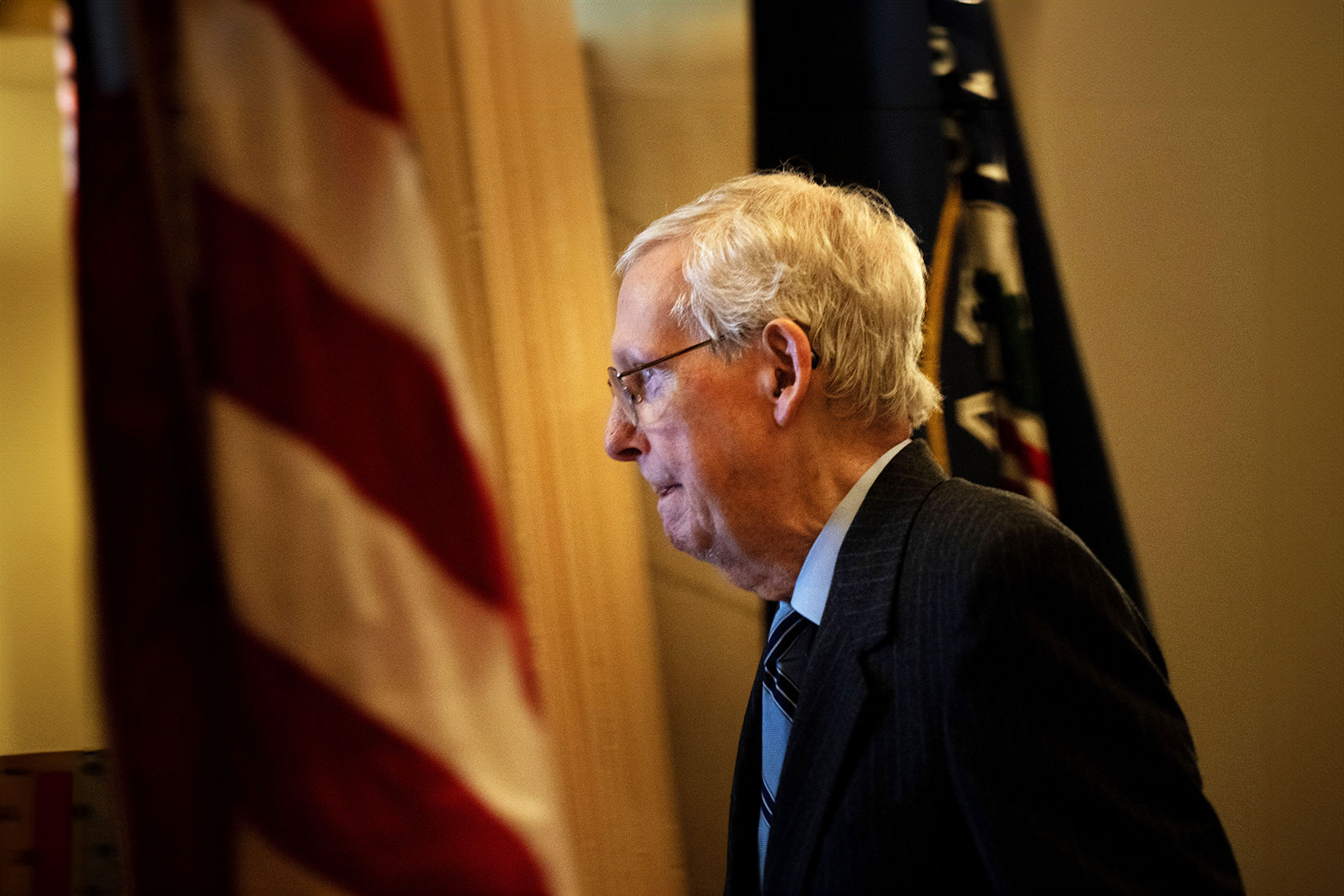 US Senate Minority Leader Senator Mitch McConnell (R-KY) walks at the US Capitol on February 28, 2024 in Washington, DC. (BRENDAN SMIALOWSKI/AFP via Getty Images)