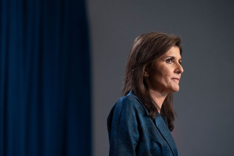 Republican presidential candidate, former U.N. Ambassador Nikki Haley speaks at a campaign event at Clemson University at Greenville on February 20, 2024 in Greenville, South Carolina. (Allison Joyce/Getty Images)