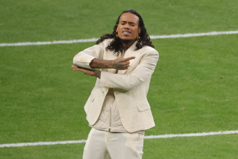 Shaheem Sanchez performs prior to Super Bowl LVIII at Allegiant Stadium on February 11, 2024 in Las Vegas, Nevada. (Ethan Miller/Getty Images)