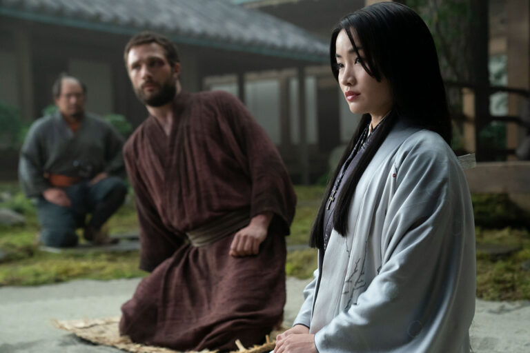 Cosmo Jarvis as John Blackthorne and Anna Sawai as Today Mariko in "Shogun" (Katie Yu/FX)