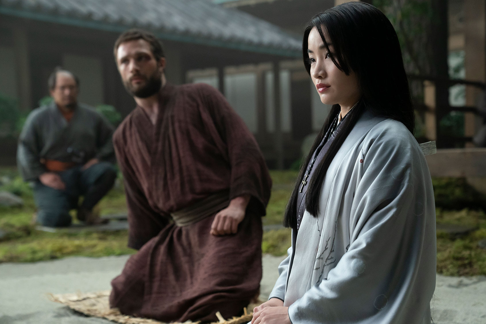 Cosmo Jarvis as John Blackthorne and Anna Sawai as Today Mariko in "Shogun" (Katie Yu/FX)