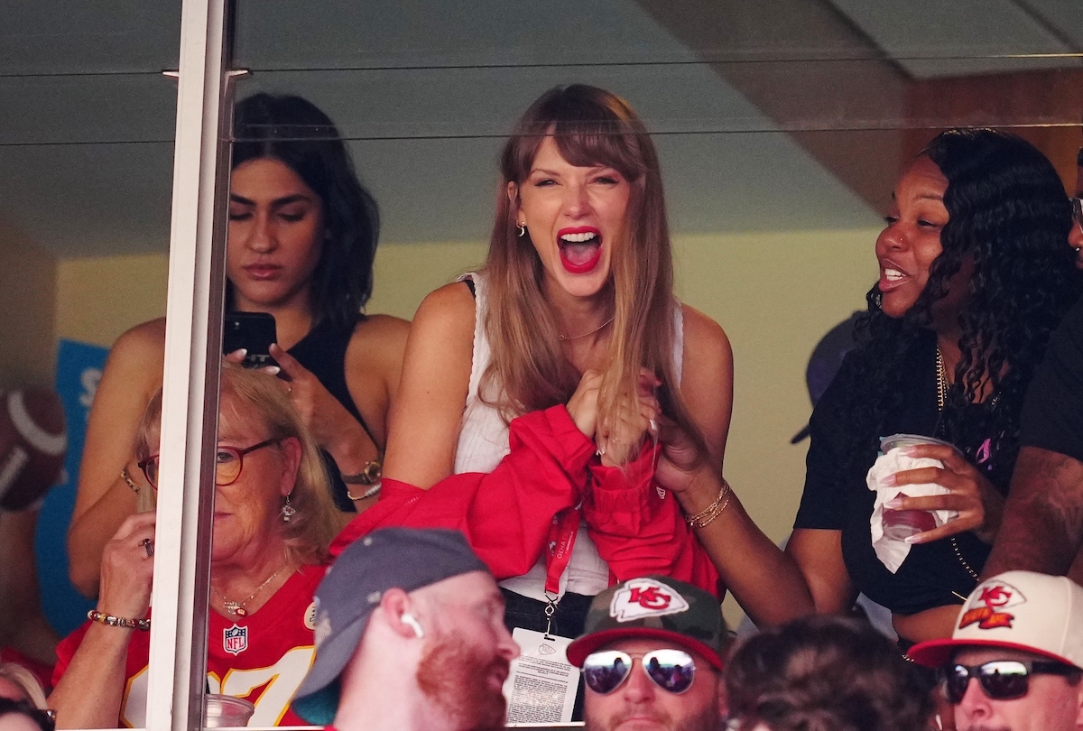 Taylor Swift reacts during the first half of a game between the Chicago Bears and the Kansas City Chiefs at GEHA Field at Arrowhead Stadium on September 24, 2023 in Kansas City, Missouri (Jason Hanna/Getty Images)