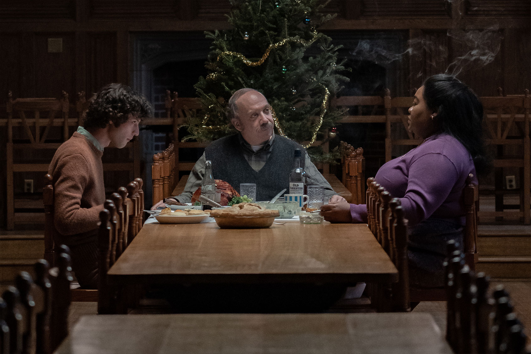 Dominic Sessa, Paul Giamatti and Da'Vine Joy Randolph in "The Holdovers" (Focus Features)