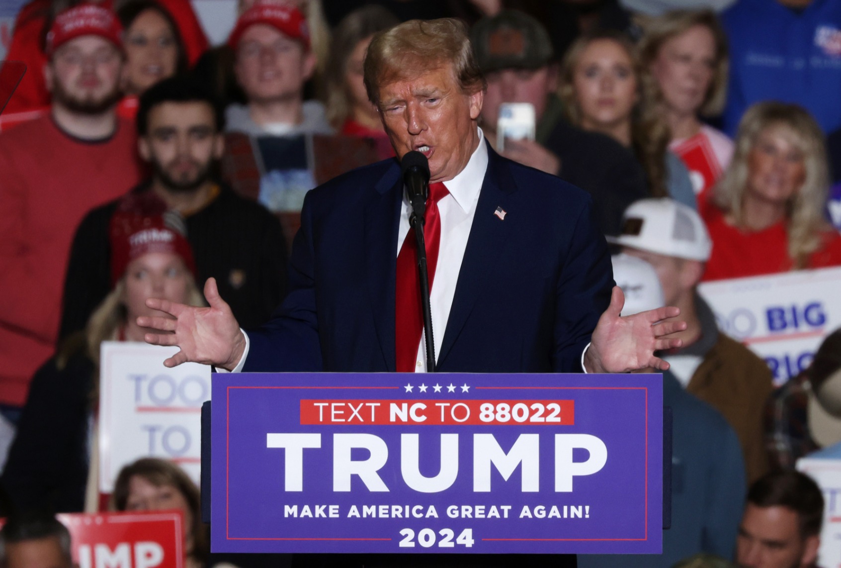 Former President Donald Trump speaks during a campaign event on March 2, 2024 in Greensboro, North Carolina. (Alex Wong/Getty Images)