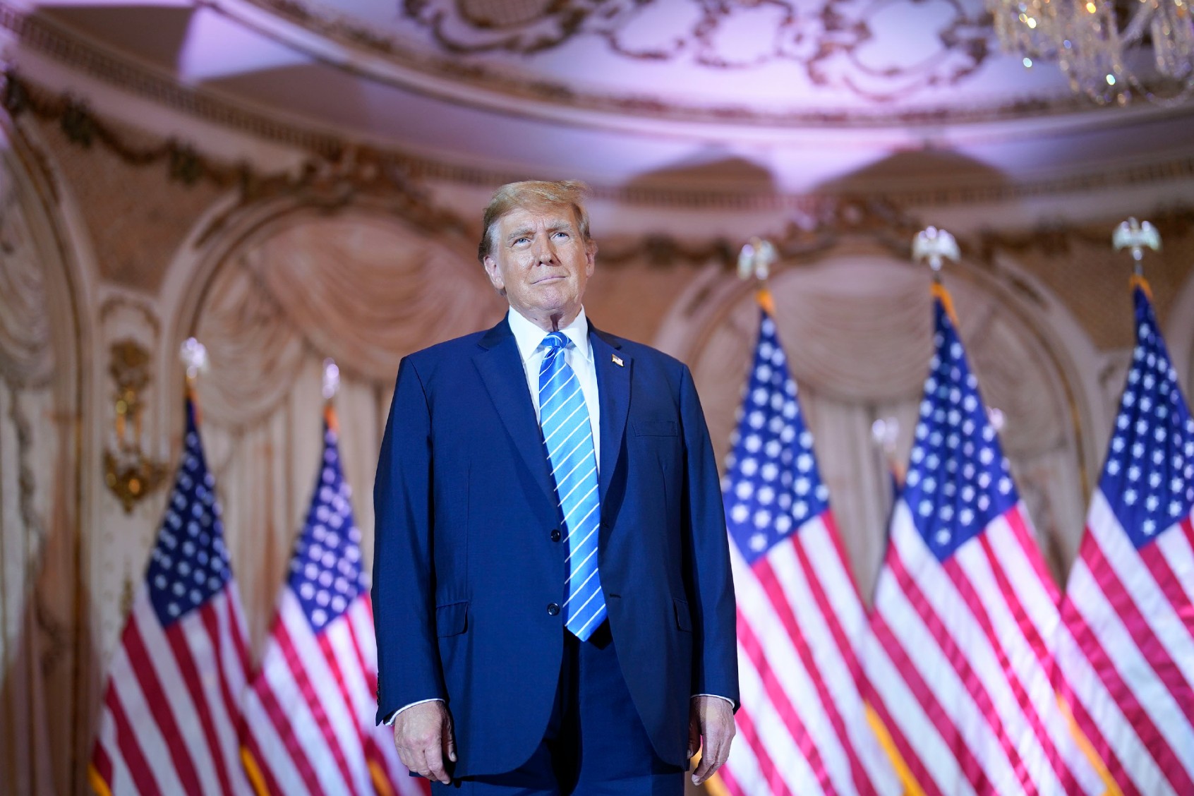 Republican presidential candidate former President Donald Trump takes the stage to speak at a Super Tuesday election night party on Tuesday, March 5, 2024 at Mar-a-Lago in Palm Beach, Fla. (Jabin Botsford /The Washington Post via Getty Images)