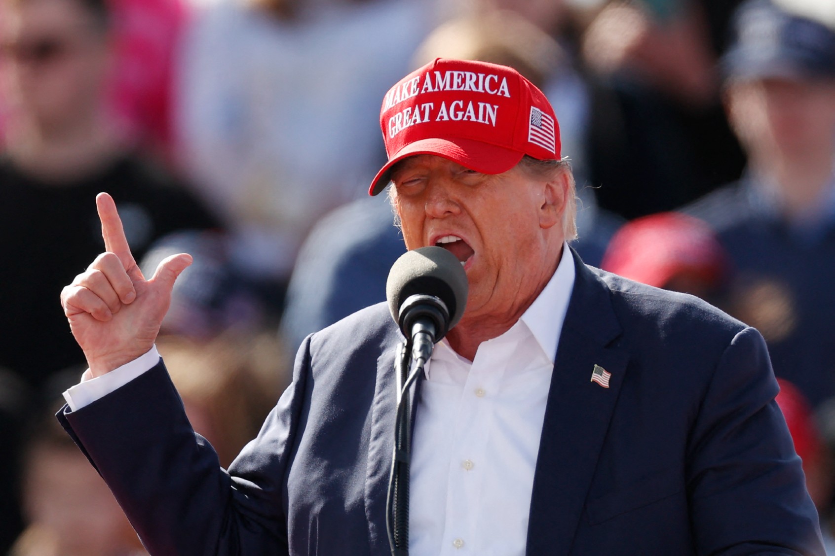 Former U.S. President and Republican presidential candidate Donald Trump speaks during a Buckeye Values PAC Rally in Vandalia, Ohio, on March 16, 2024. (KAMIL KRZACZYNSKI/AFP via Getty Images)