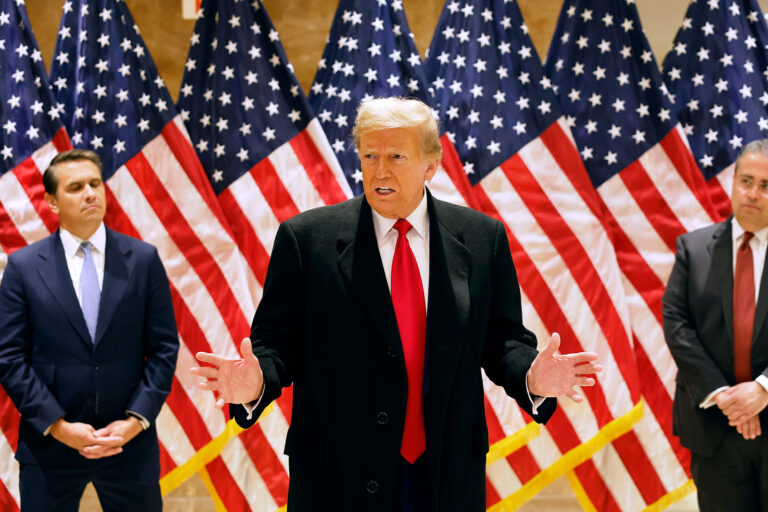 Former President Donald Trump speaks during a press conference at 40 Wall Street after a pre-trial hearing on March 25, 2024 in New York City. (Michael M. Santiago/Getty Images)