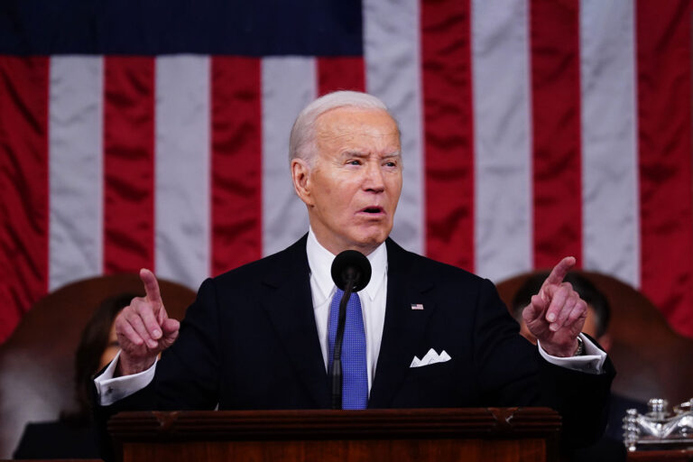 U.S. President Joe Biden delivers the annual State of the Union address before a joint session of Congress in the House chamber at the Capital building on March 7, 2024 in Washington, DC. (Shawn Thew-Pool/Getty Images)