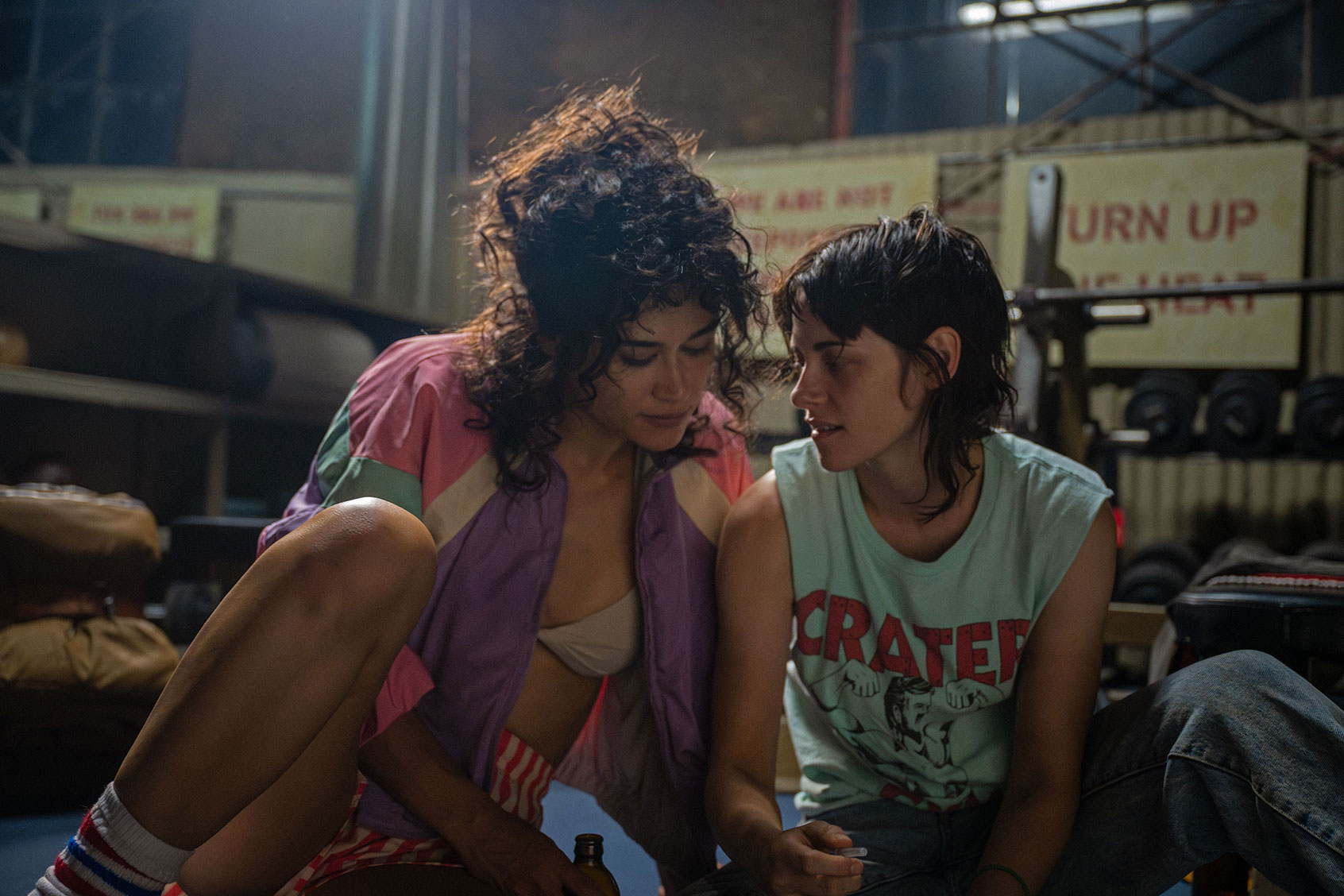 Katy O'Brian and Kristen Stewart in "Love Lies Bleeding" (A24)