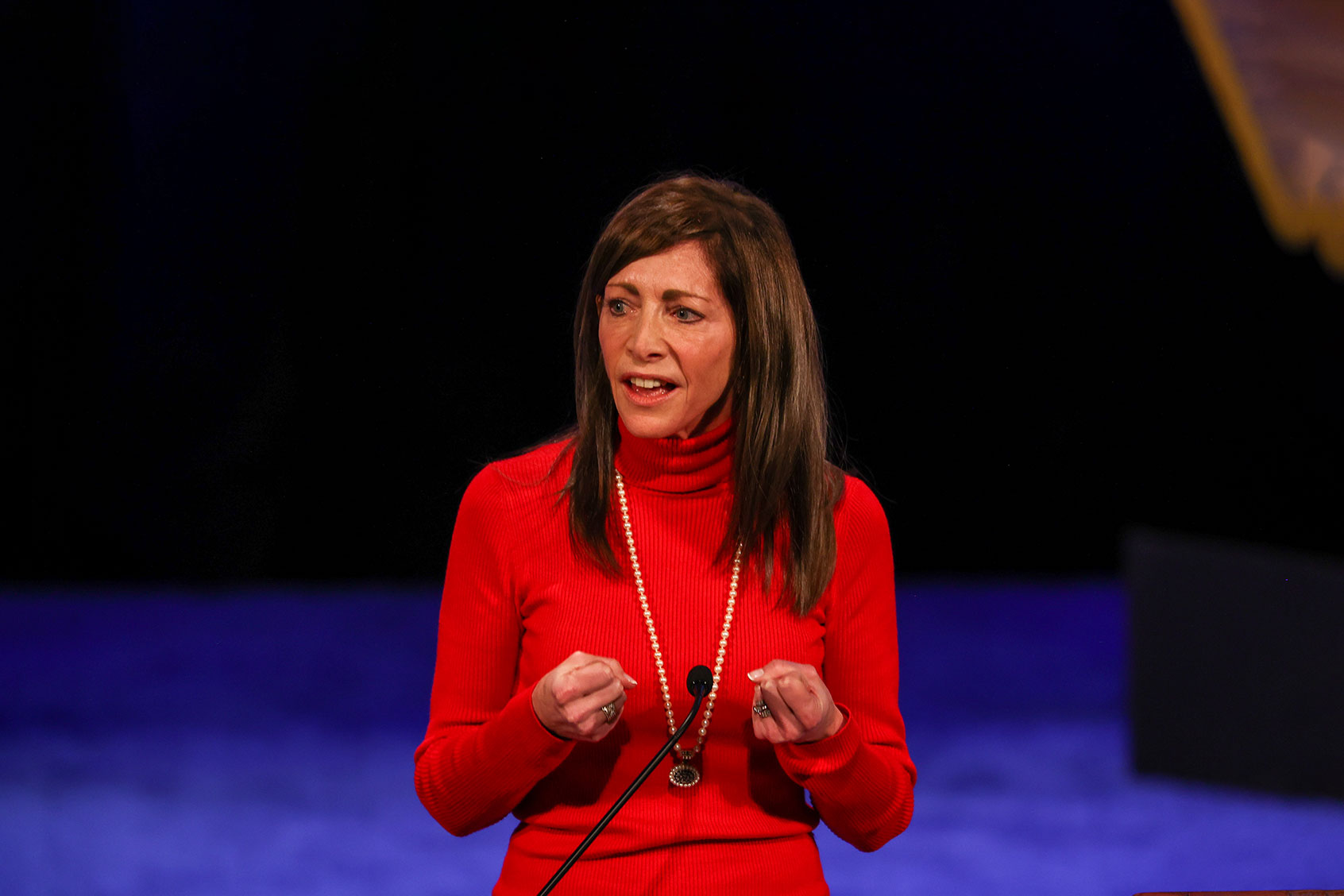 First Lady of New Jersey Tammy Snyder Murphy speaks at War Memorial Building in Trenton, New Jersey, United States on January 18, 2022. (Tayfun Coskun/Anadolu Agency via Getty Images)