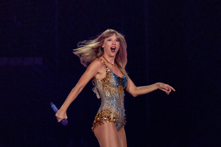 Taylor Swift performs during The Eras Tour at SoFi Stadium in Inglewood Monday, Aug. 7, 2023. (Allen J. Schaben / Los Angeles Times via Getty Images)