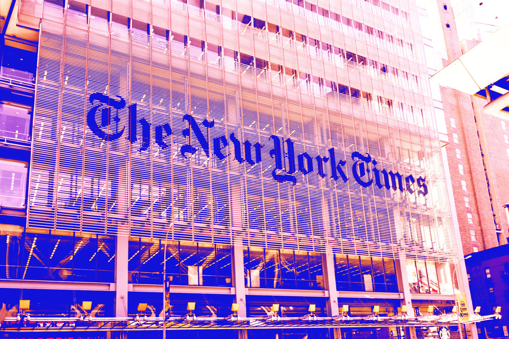 The New York Times building stands in Midtown on February 07, 2024 in New York City. (Spencer Platt/Getty Images)