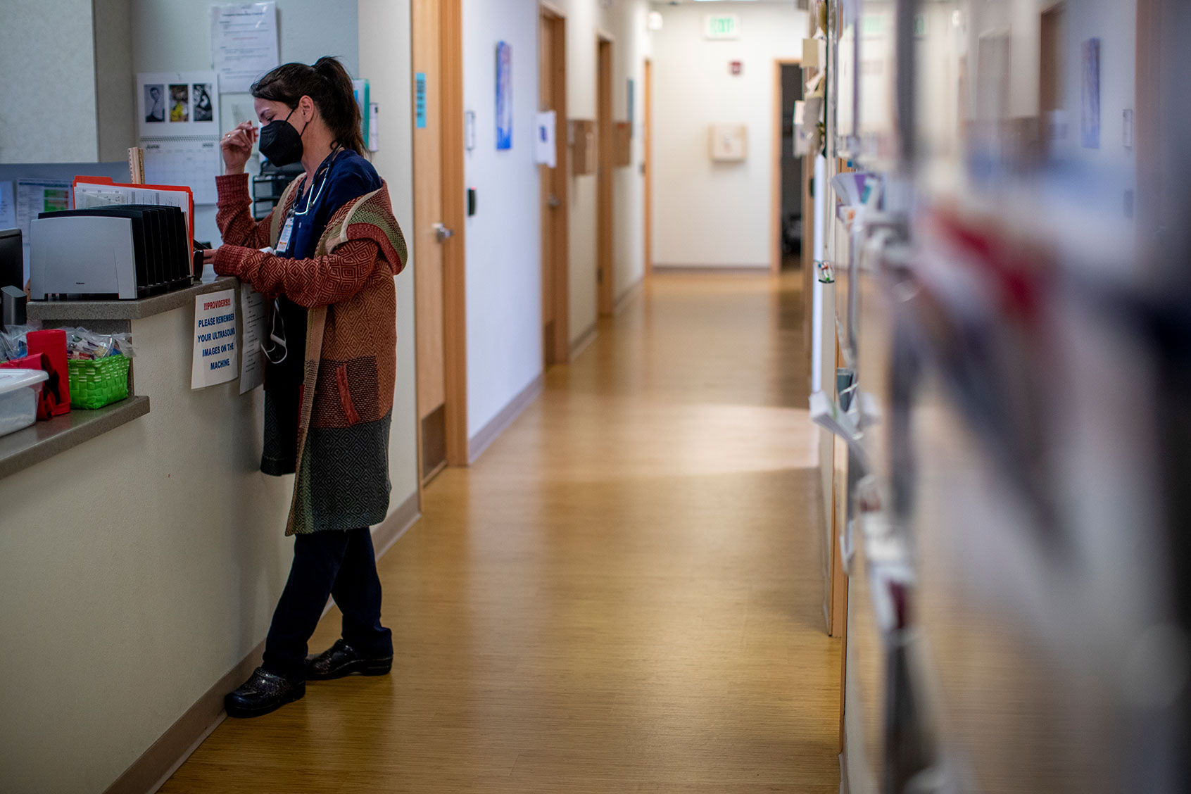 A family physician waits to consult with another doctor before a surgical abortion the day before the Supreme Court overturned Roe v. Wade at the Center for Reproductive Health clinic on June 23, 2022 in Albuquerque, New Mexico. (Gina Ferazzi / Los Angeles Times via Getty Images)