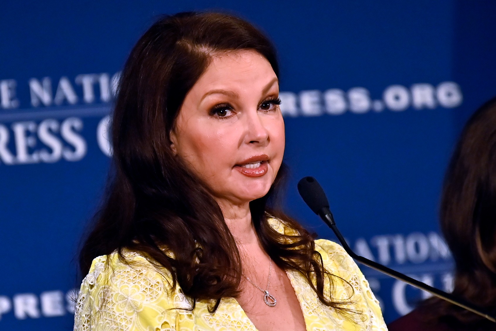 Actress Ashley Judd discusses the need for responsible and respectful reporting on suicides at a luncheon at National Press Club on May 09, 2023 in Washington, DC. (Shannon Finney/Getty Images)