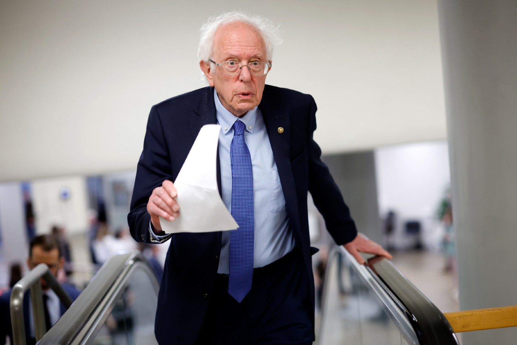 Sen. Bernie Sanders (I-VT) walks to the Senate chamber at the U.S. Capitol on April 23, 2024 in Washington, DC. (Kevin Dietsch/Getty Images)