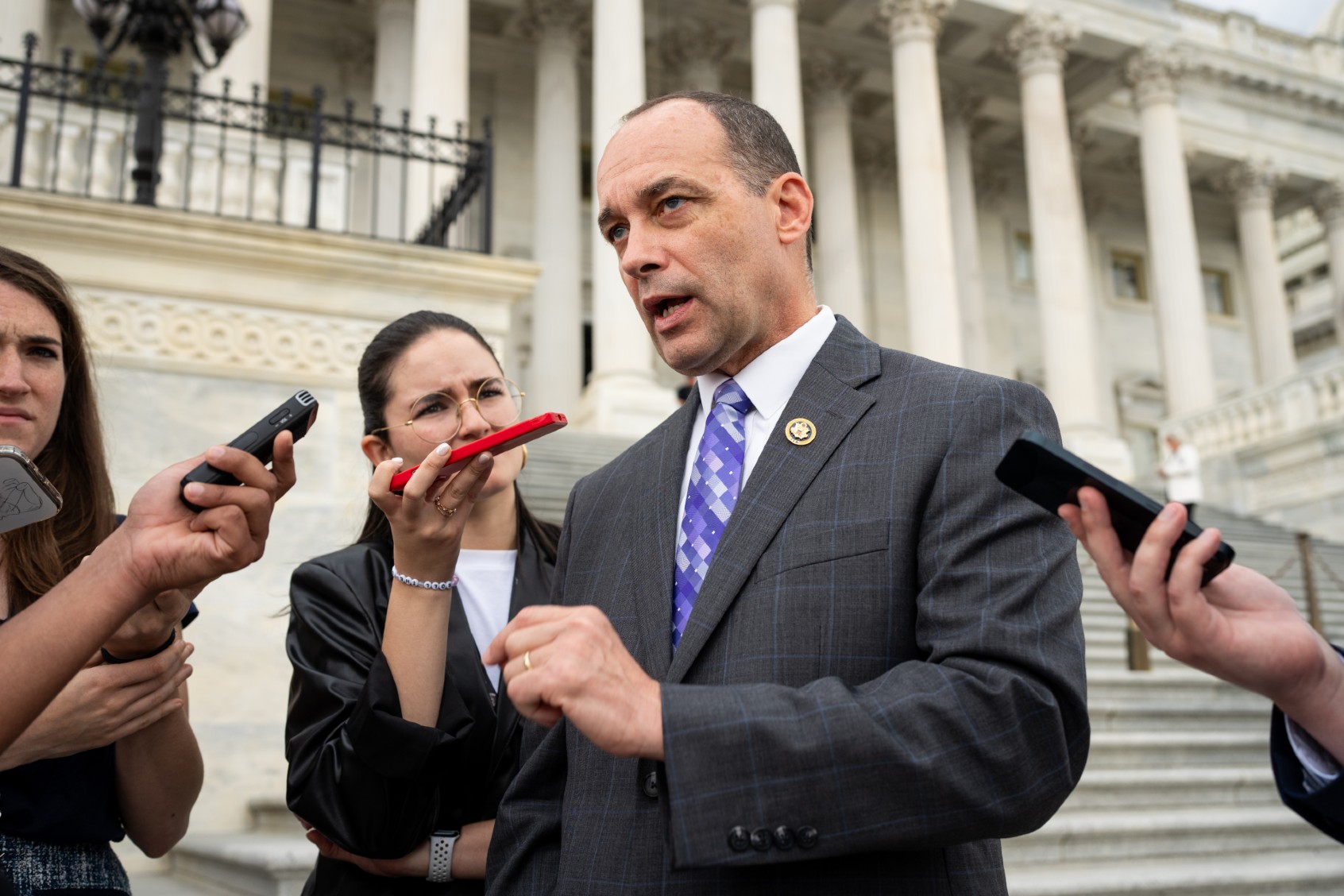 House Freedom Caucus chairman Rep. Bob Good, R-Va., speaks to reporters on the House steps following a vote at the U.S. Capitol on Thursday, April 18, 2024. (Bill Clark/CQ-Roll Call, Inc via Getty Images)