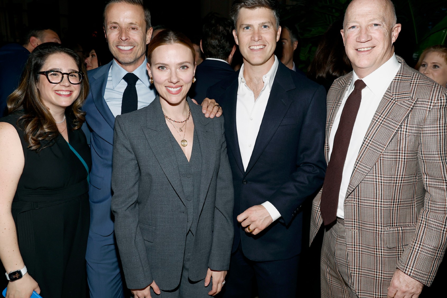 (L-R) Rachel Adler, Joe Machota, Scarlett Johansson, Colin Jost, and Bryan Lourd attend the CAA Kickoff Party for The White House Correspondents' Dinner Weekend at La Grande Boucherie on April 26, 2024 in Washington, DC. (Paul Morigi/Getty Images for CAA)