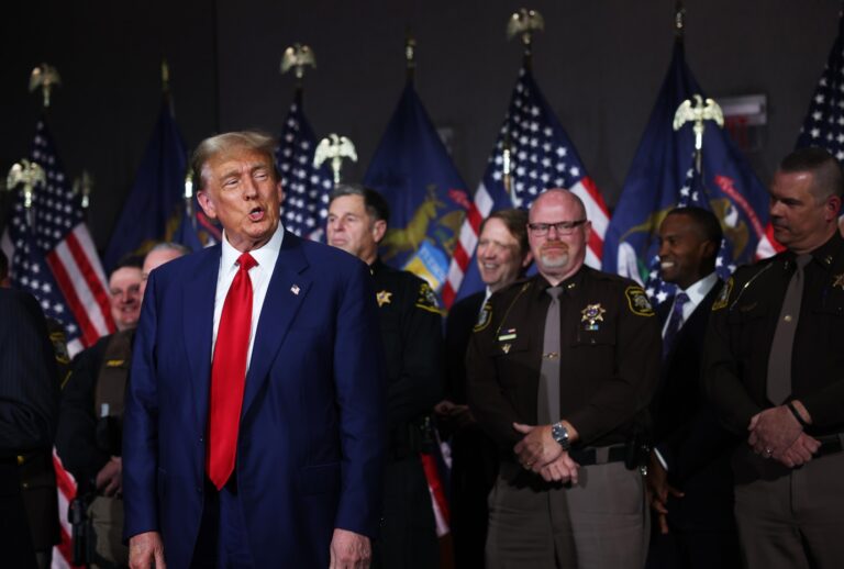 Former President Donald Trump speaks at a campaign event on April 02, 2024 in Grand Rapids, Michigan. (Spencer Platt/Getty Images)