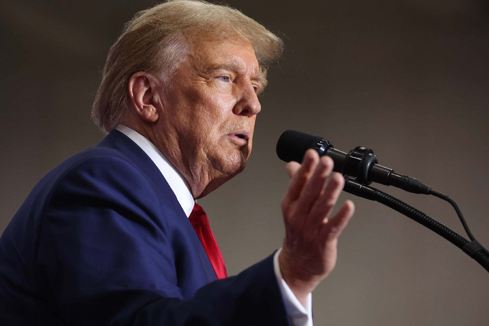 Former President Donald Trump speaks to guests at a rally on April 02, 2024 in Green Bay, Wisconsin. (Scott Olson/Getty Images)