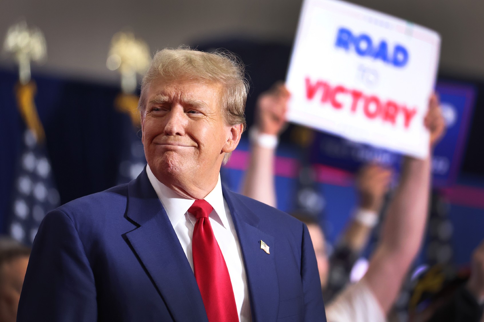 Former President Donald Trump speaks to guests at a rally on April 02, 2024 in Green Bay, Wisconsin. (Scott Olson/Getty Images)