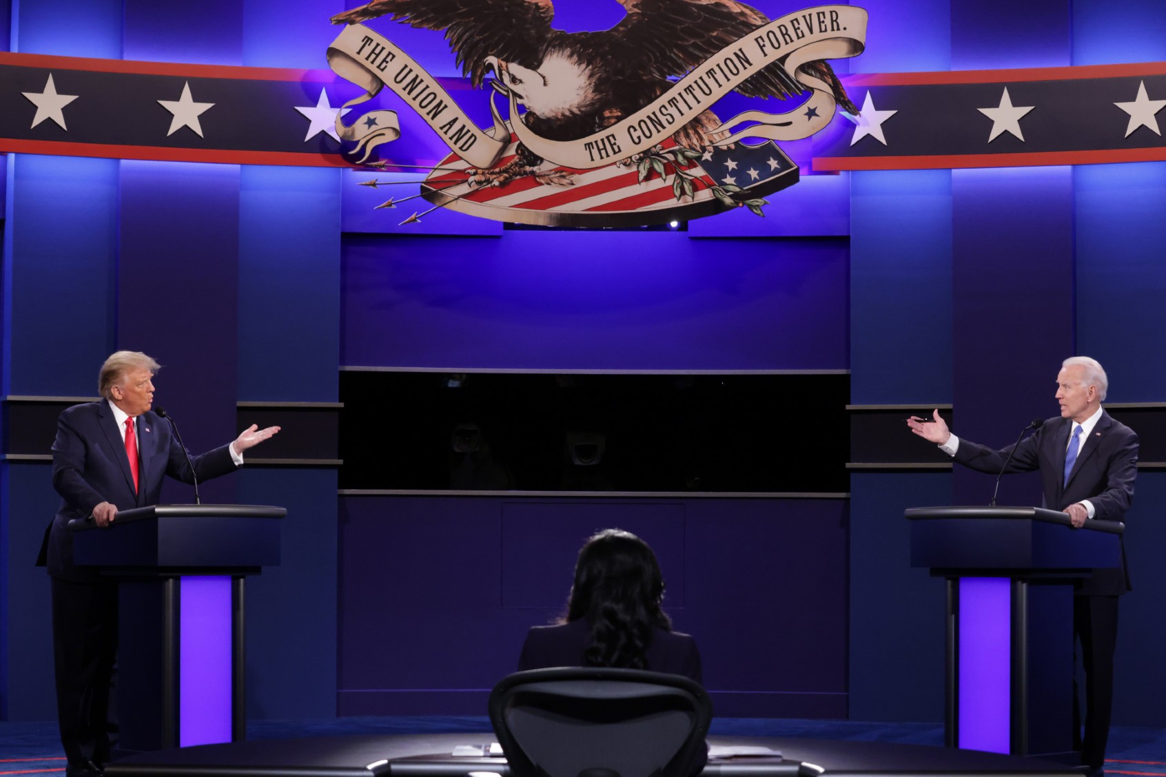 U.S. President Donald Trump and Democratic presidential nominee Joe Biden participate in the final presidential debate at Belmont University on October 22, 2020 in Nashville, Tennessee. (Chip Somodevilla/Getty Images)