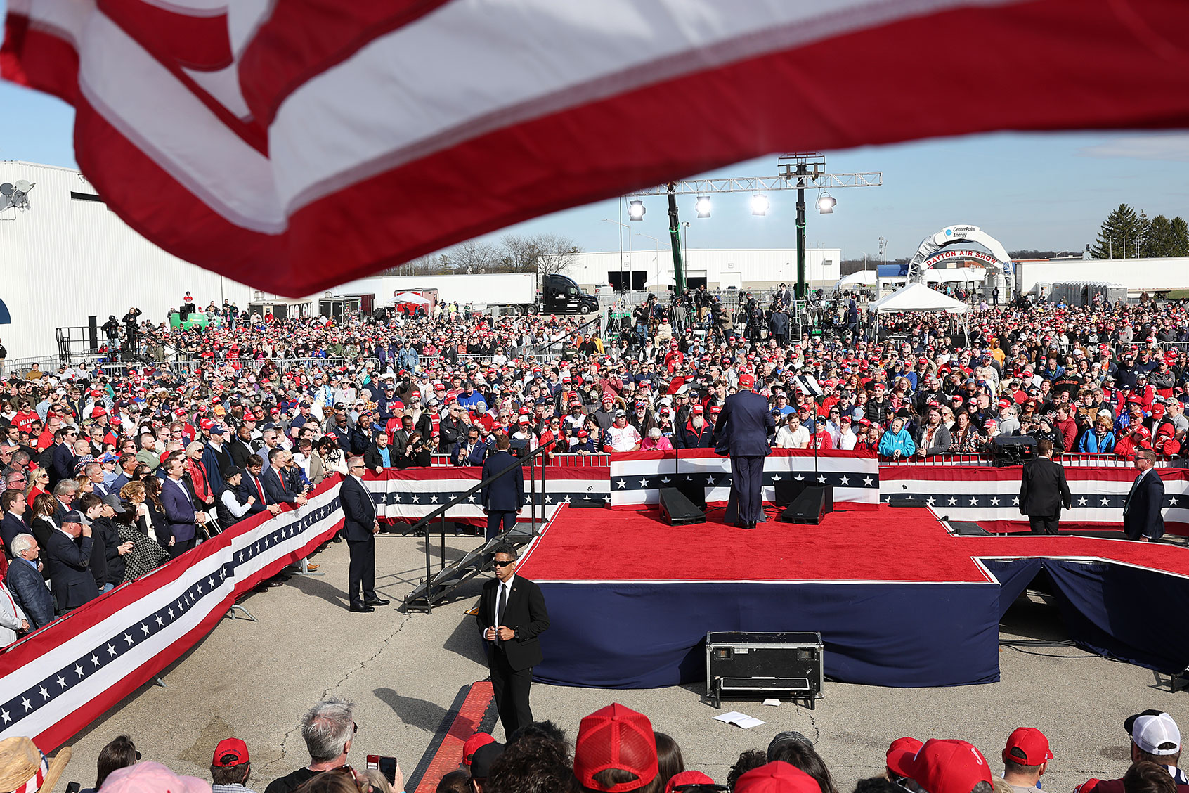 Republican presidential candidate former President Donald Trump speaks to supporters during a rally at the Dayton International Airport on March 16, 2024 in Vandalia, Ohio. (Scott Olson/Getty Images)