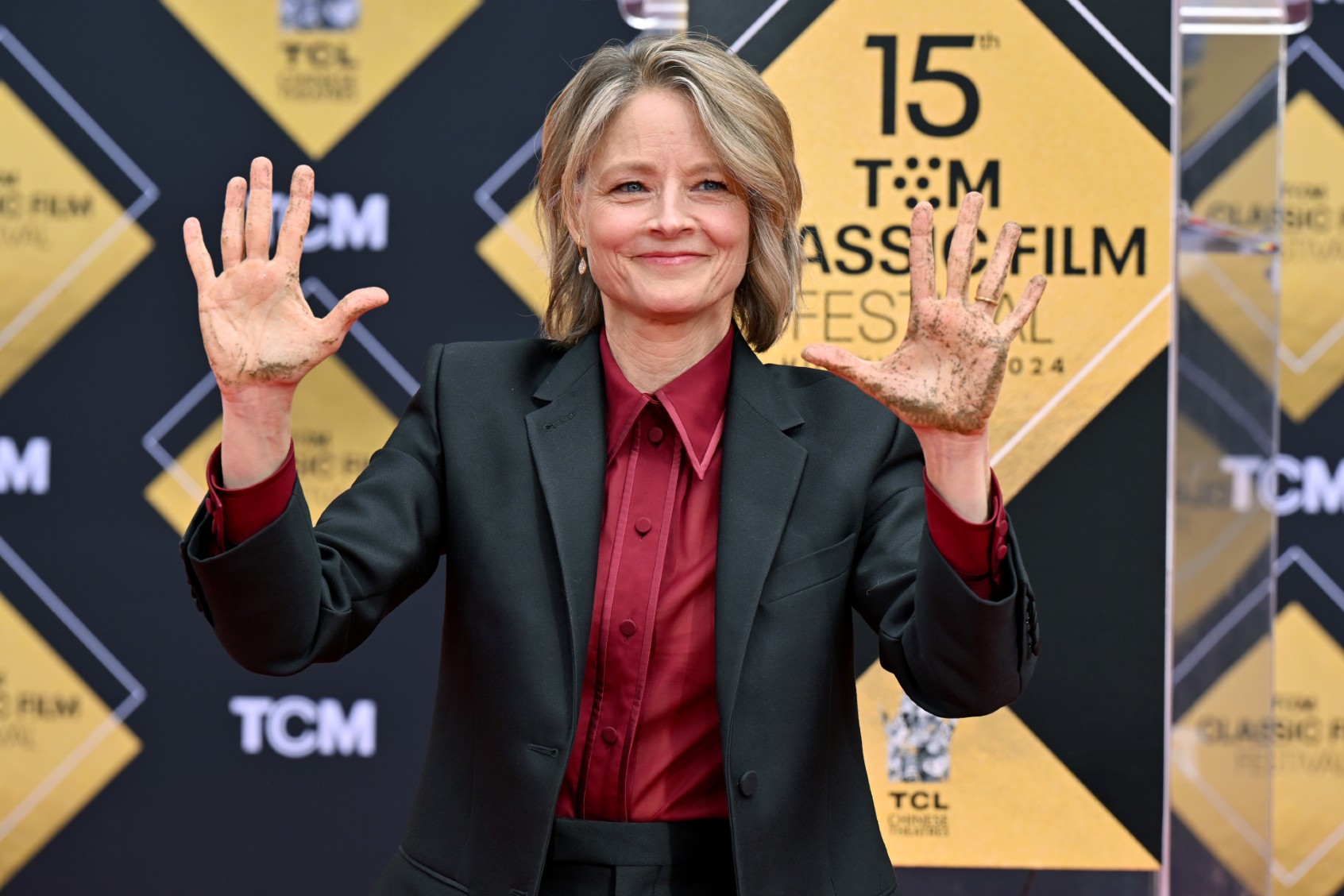 Jodie Foster is honored with Hand and Footprint Ceremony at TCL Chinese Theatre IMAX on April 19, 2024 in Hollywood, California. ( Axelle/Bauer-Griffin/FilmMagic)