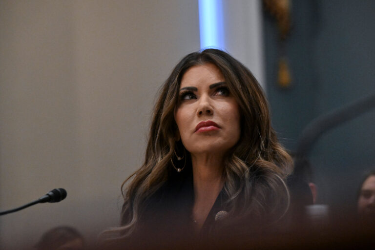 Kristi Noem, Governor, South Dakota, looks on before testifying during a House Agriculture Hearing: "The Danger China Poses to American Agriculture" at the Longworth House Office Building on March 20, 2024 in Washington, D.C. (Photo by (Ricky Carioti/The Washington Post via Getty Images)