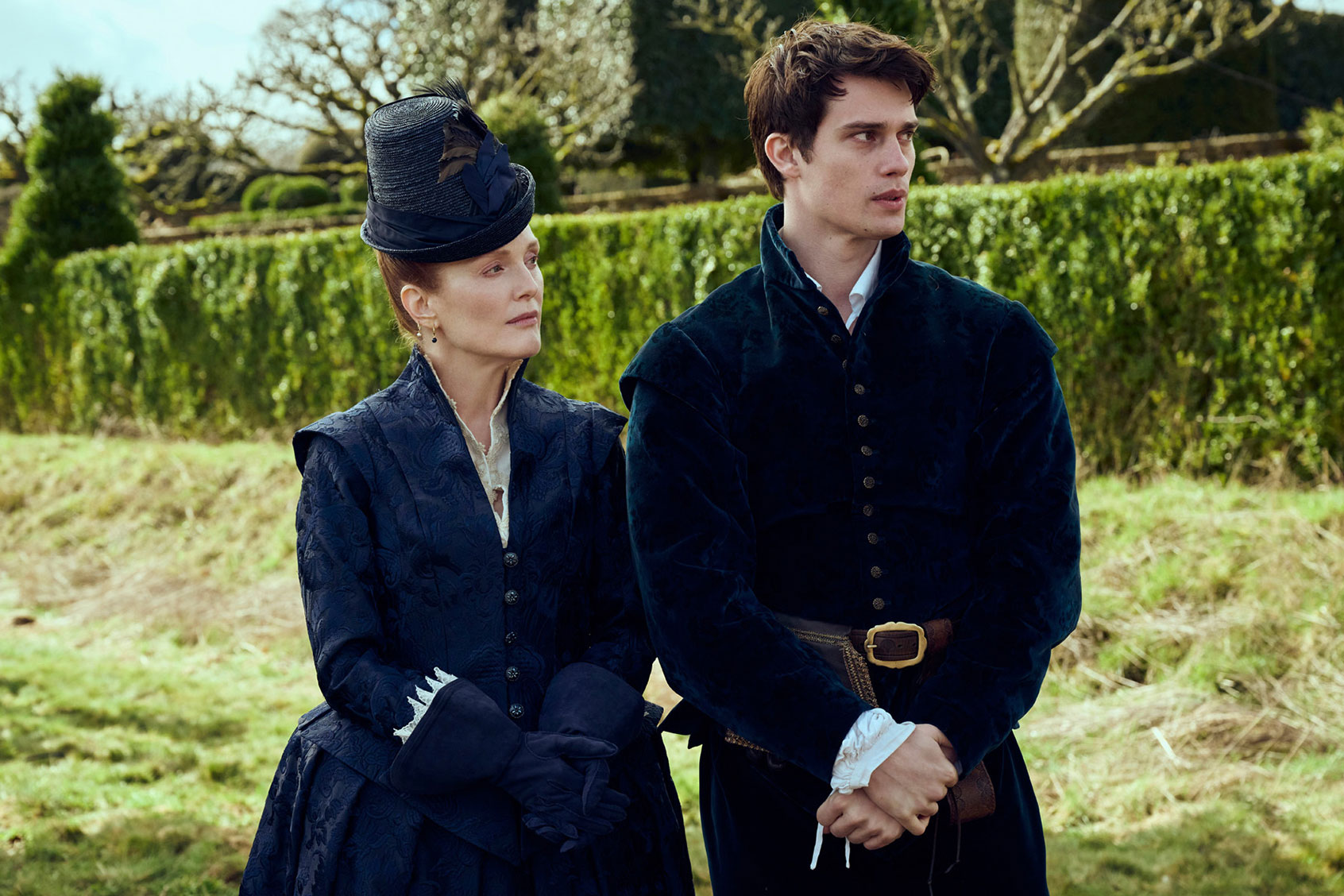 Julianne Moore and Nicholas Galitzine in "Mary & George" (Starz)